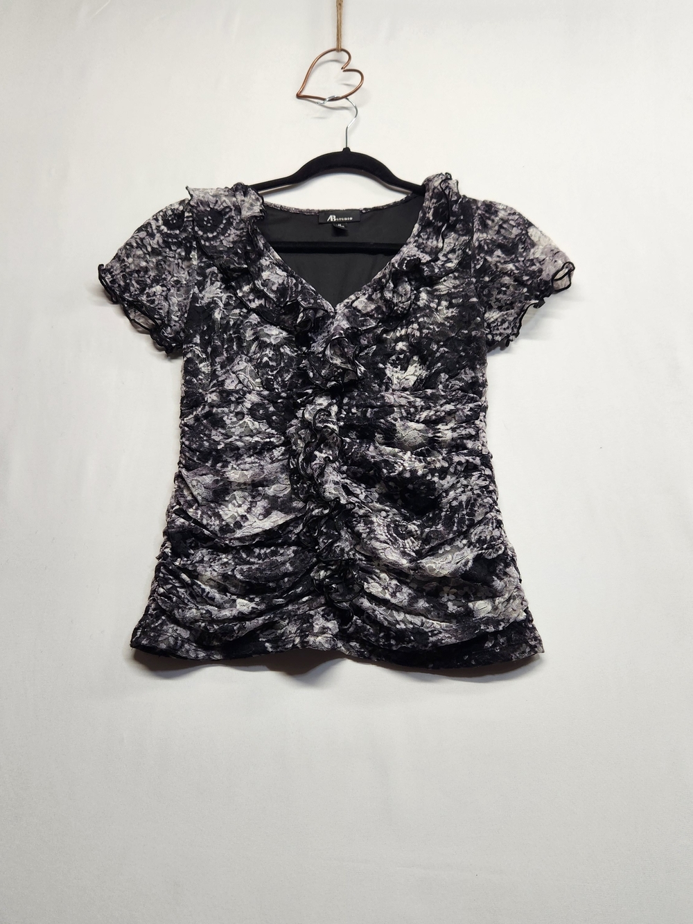 ⭐️AB Studio Y2K Whimsygoth Floral Lace Ruched Ruffle Blouse Top - Medium